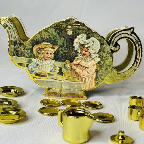 Vintage Miniature 20 Piece Toy Tea Pot Set Box PUSS TO TEA Shackman 6-Setting - Picture 2 of 11